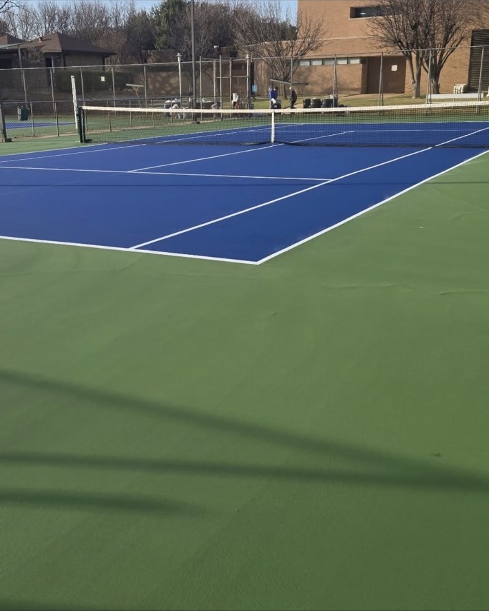 Resurfaced blue and green tennis court in Dallas Texas